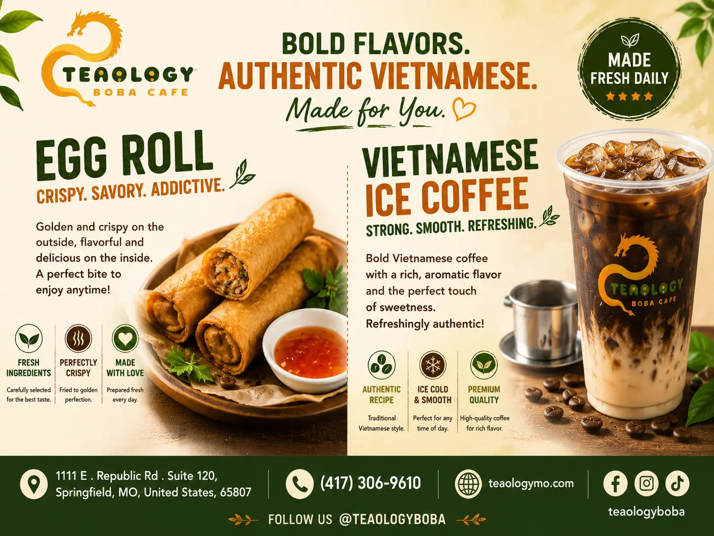 Egg roll and Vietnamese iced coffee