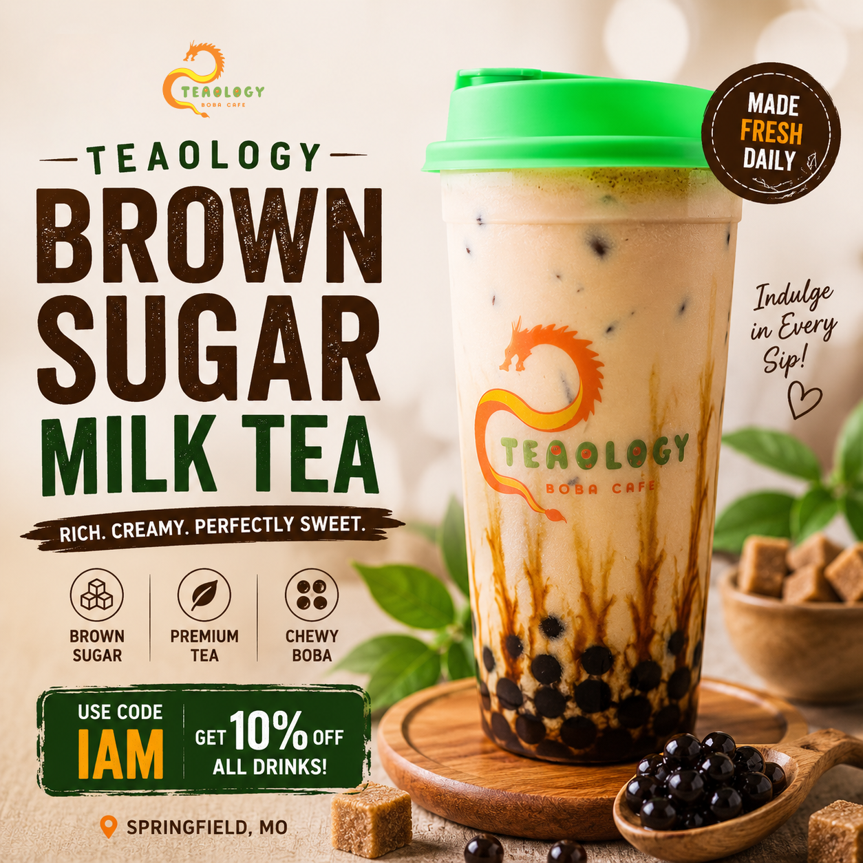 MT1 TEAOLOGY BROWN SUGAR MILK TEA at Teaology Boba & Cafe in Springfield, Missouri