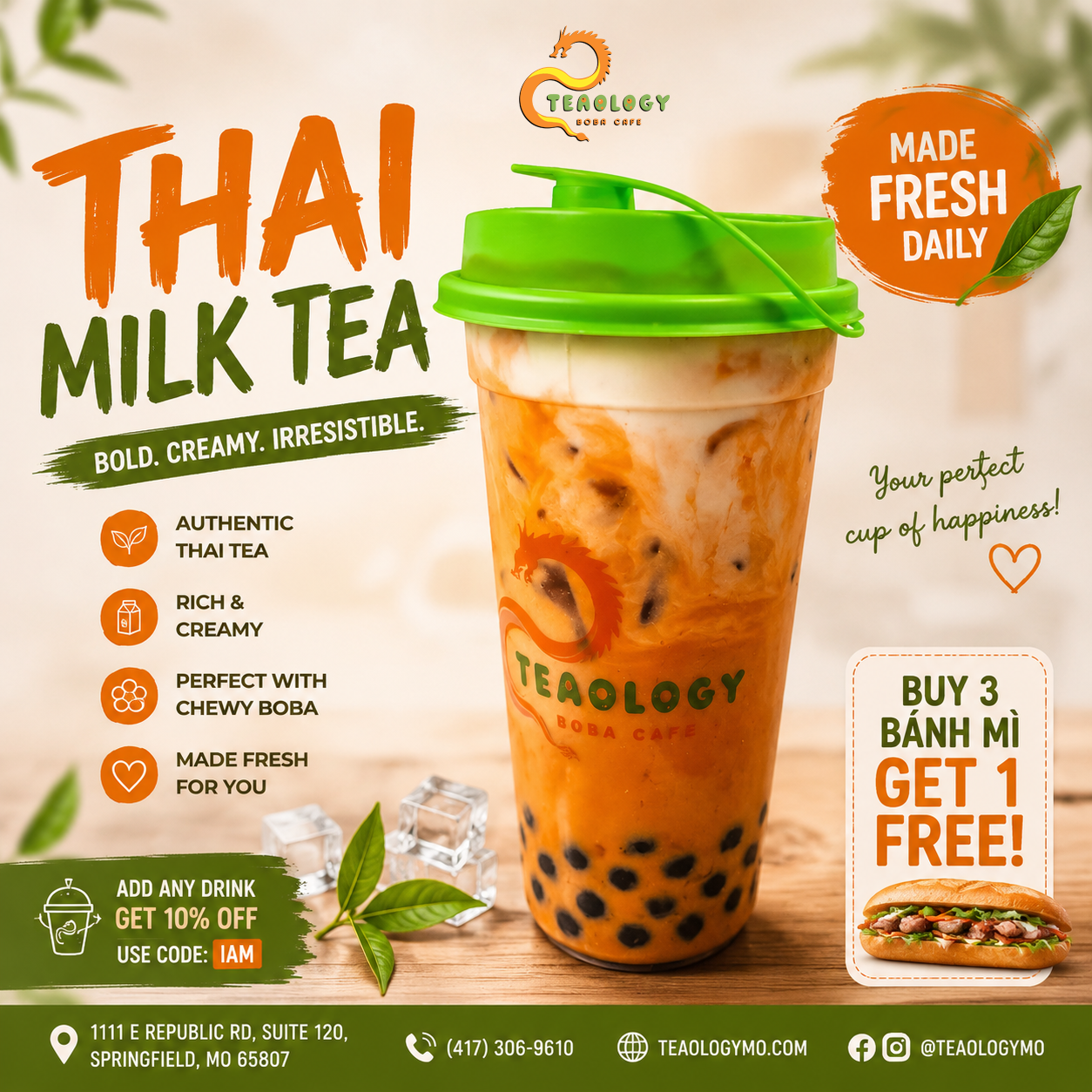 MT10 THAI MILK TEA at Teaology Boba & Cafe in Springfield, Missouri