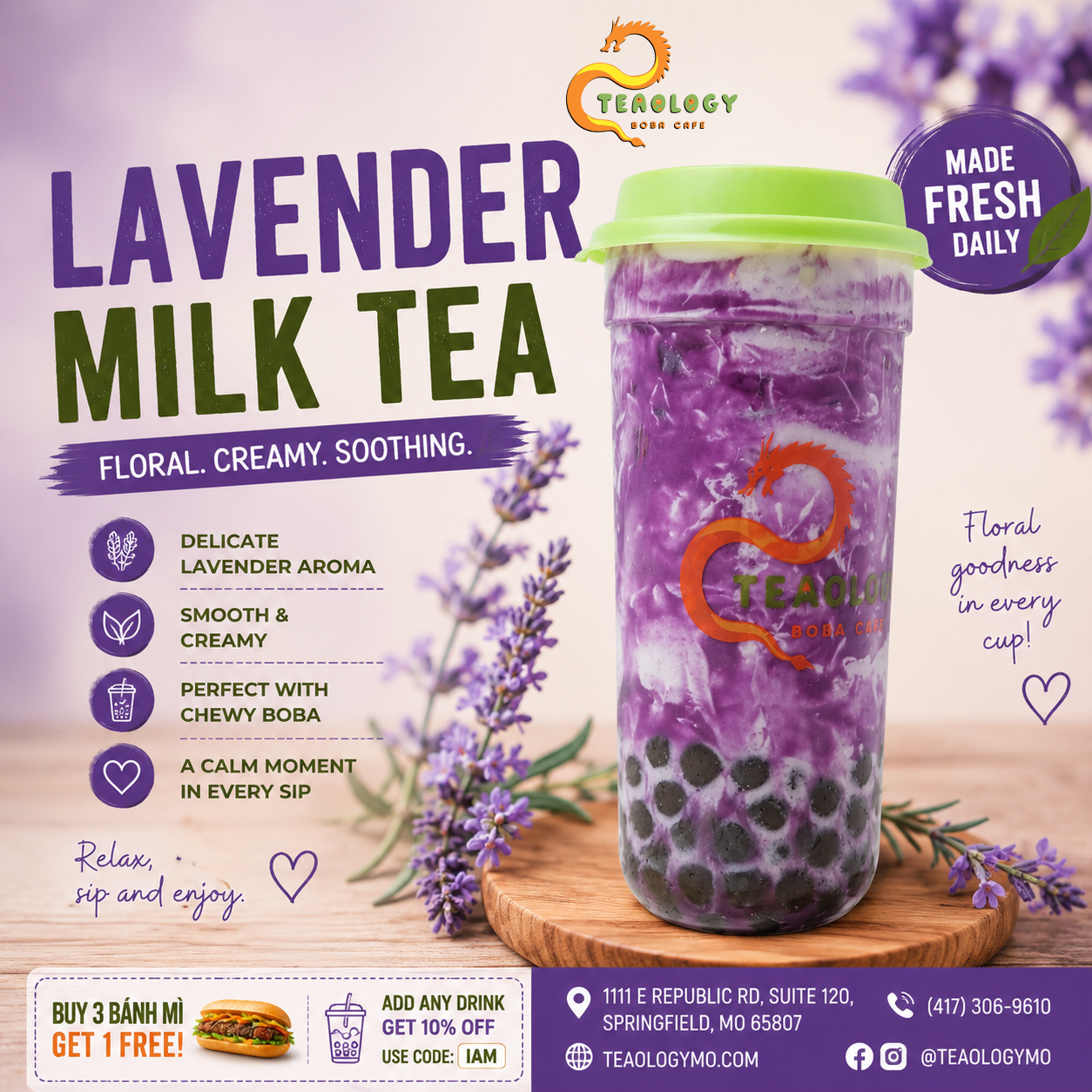 MT18 LAVENDER MILK TEA at Teaology Boba & Cafe in Springfield, Missouri