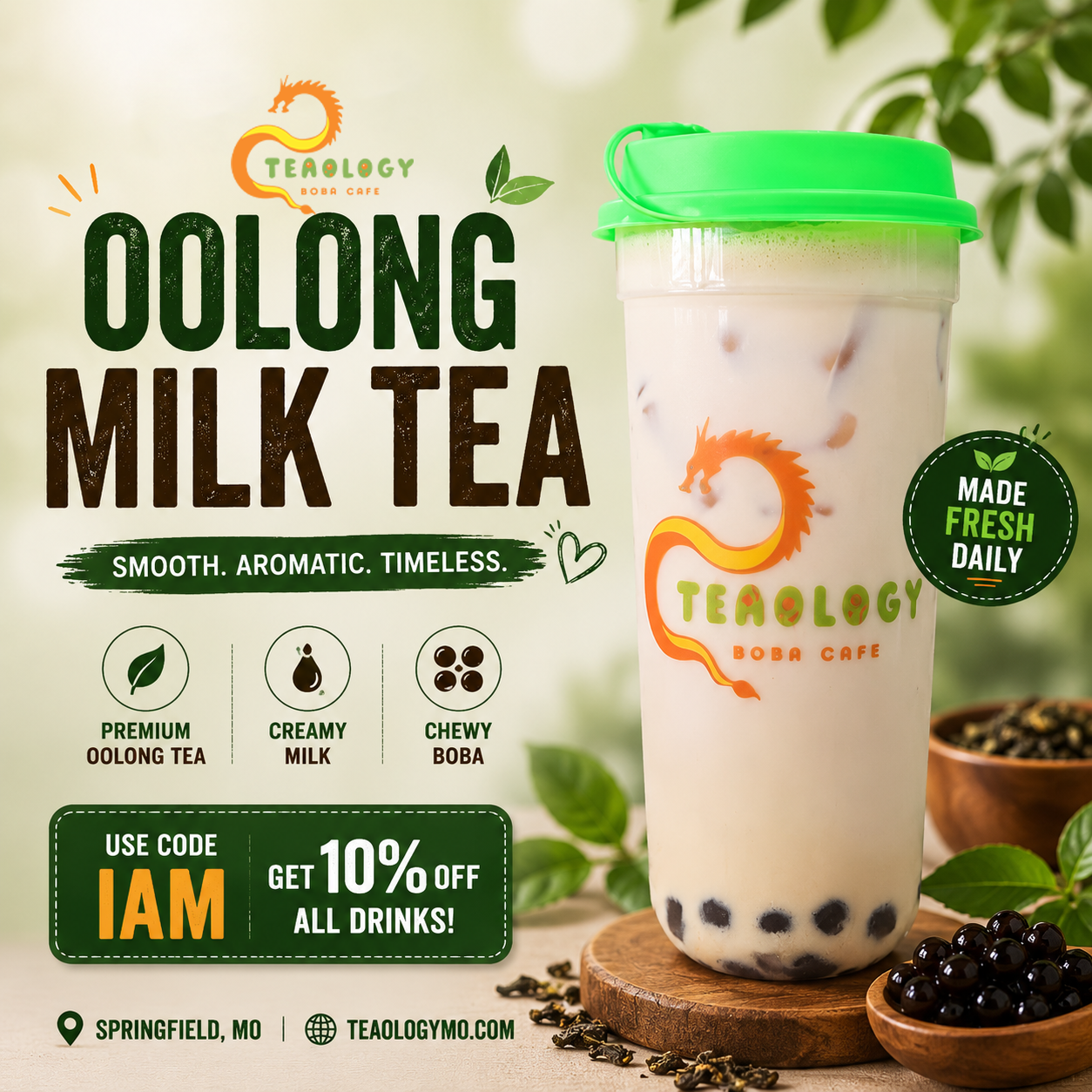 MT2 OOLONG MILK TEA at Teaology Boba & Cafe in Springfield, Missouri